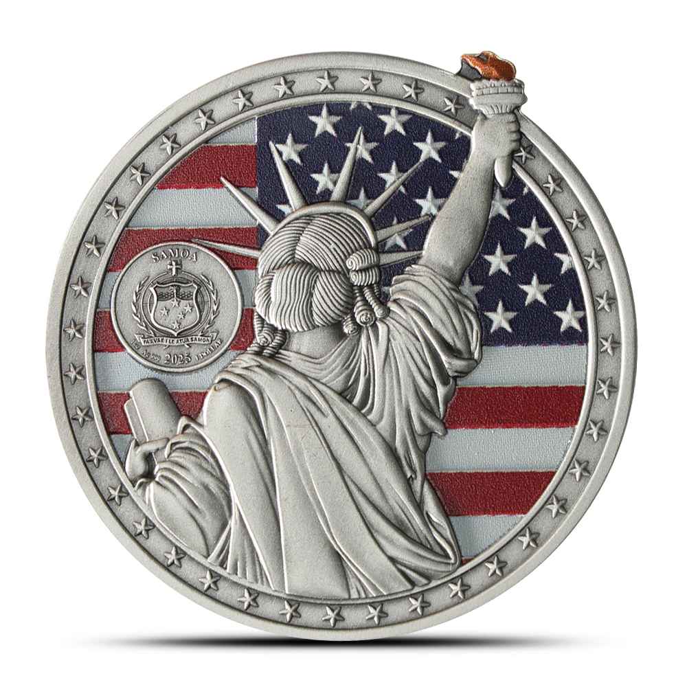 2025 1 oz Antique Colorized Samoa Silver Statue of Liberty Coin