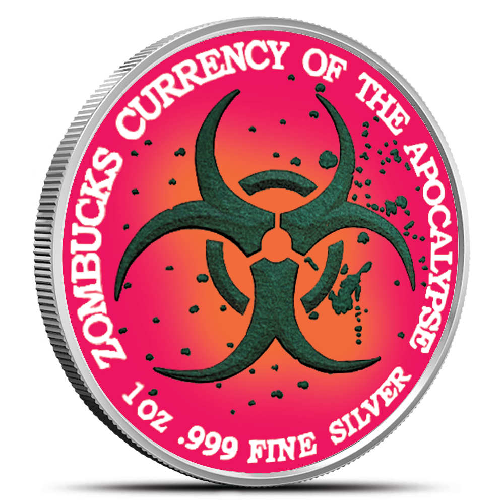1 oz Silver Colorized Zombucks World Libertattered Round