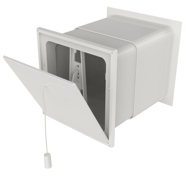 Friskluftventil V54 hvit - Klaffventil med teleskopkanal/rist 150x150mm - Lengde 120-210 mm (Utgående artikkel)