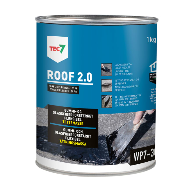 Tec7 Roof 2.0 reparasjonsmasse for tak - gummiasfalt 1kg boks