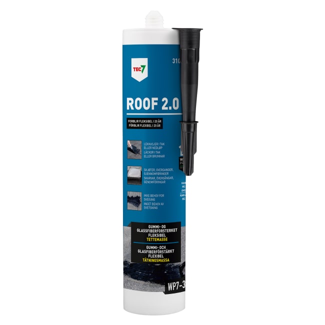 Tec7 Roof 2.0 reparasjonsmasse for tak - gummiasfalt 310 ml. patron