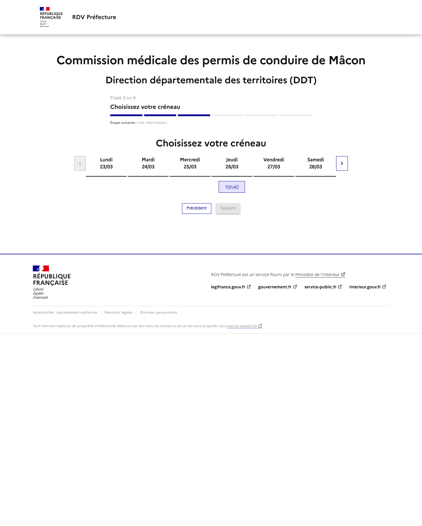 Créneau disponible Commissions médicales des permis de conduire de Mâcon préfecture de de Saône et Loire