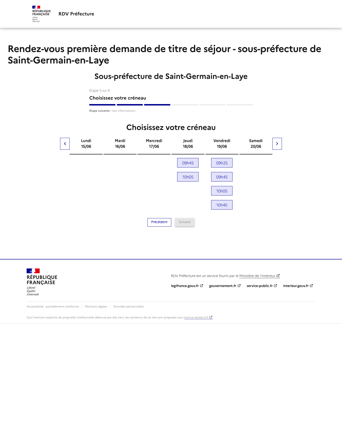 Créneau disponible Rendez-vous première demande de titre de séjour préfecture de Saint-Germain-en-Laye