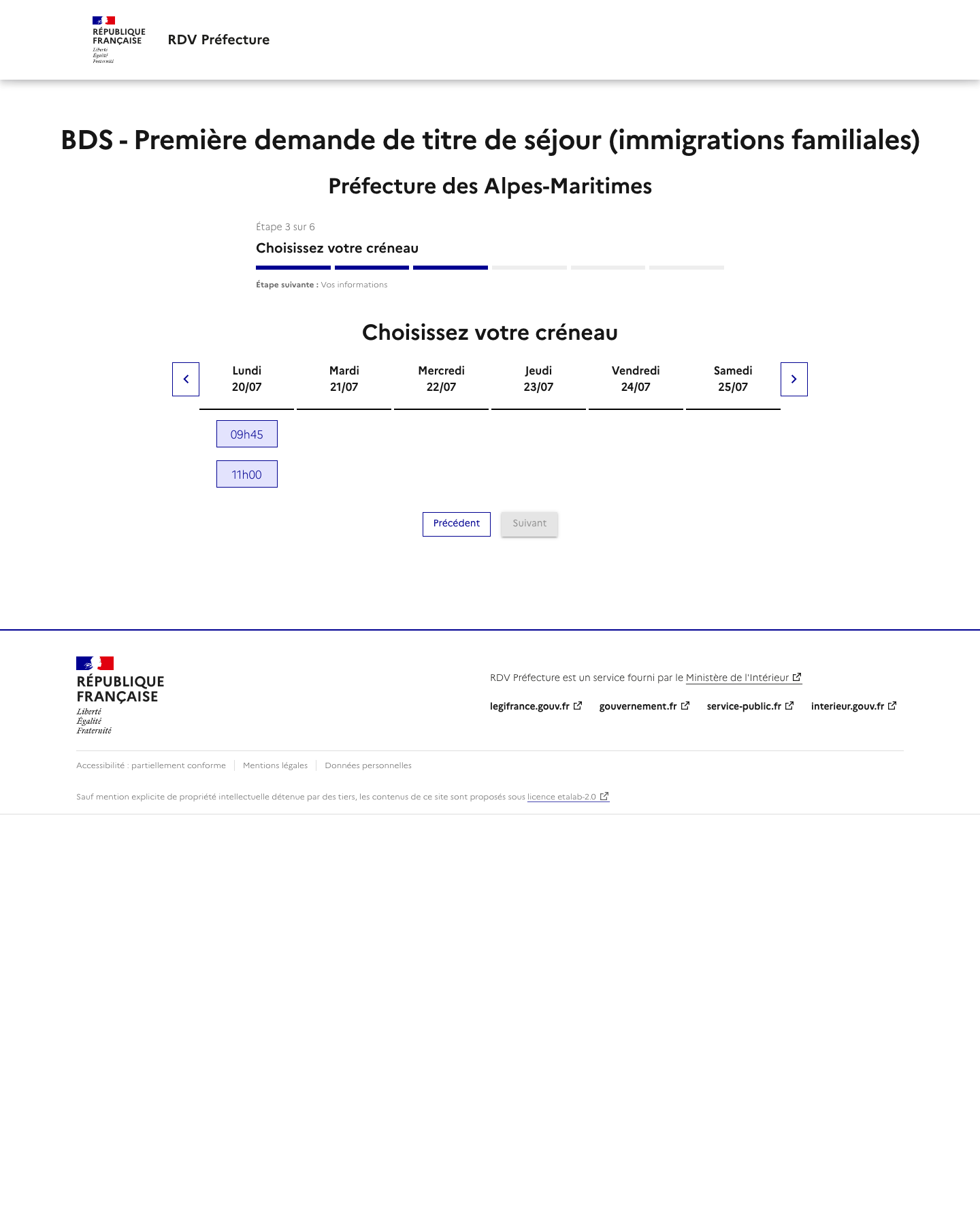 Capture d'écran RDV disponible Première demande d'un titre de séjour 10/06/2026 12:12