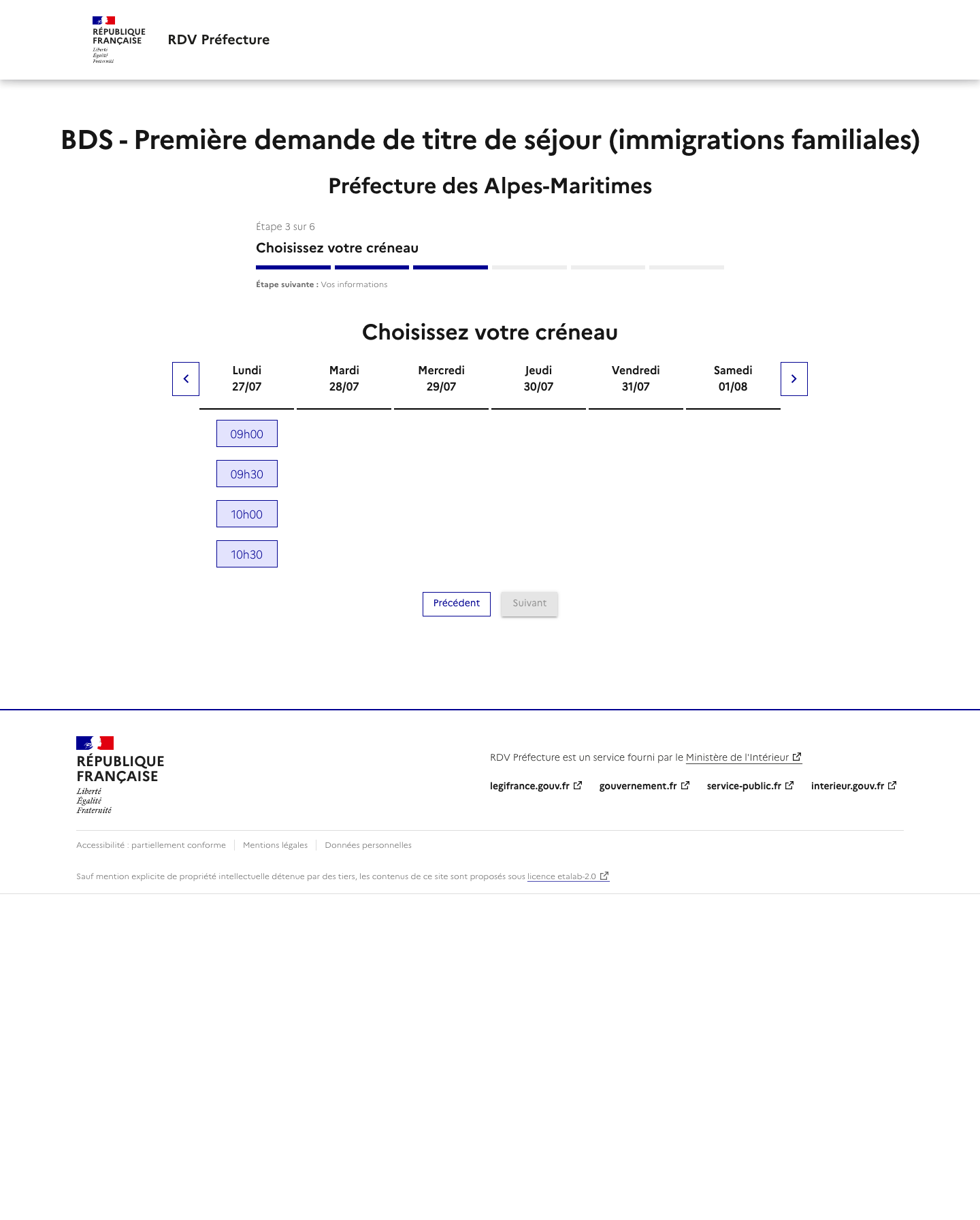 Capture d'écran RDV disponible Première demande d'un titre de séjour 10/06/2026 12:14