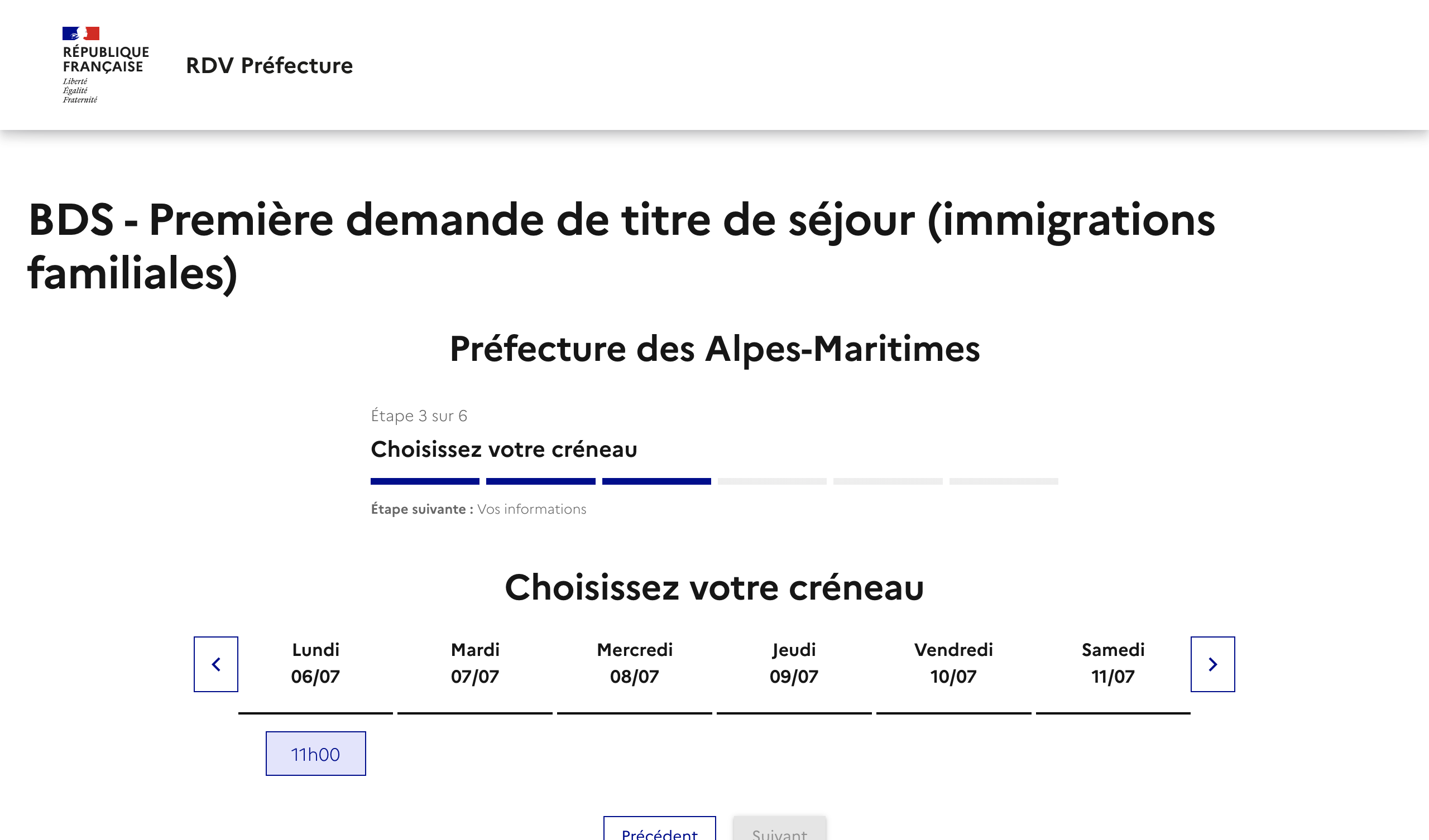 Capture d'écran RDV disponible Première demande d'un titre de séjour 10/06/2026 12:21