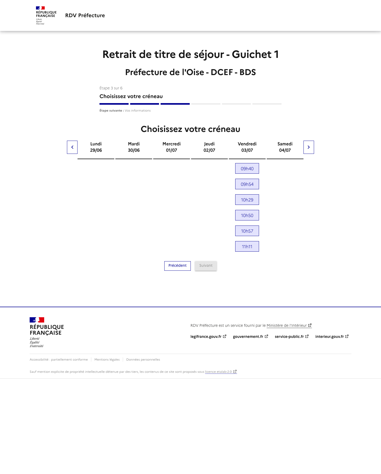 Capture d'écran RDV disponible Retrait de titre de séjour Beauvais - Guichet 1 23/06/2026 15:26