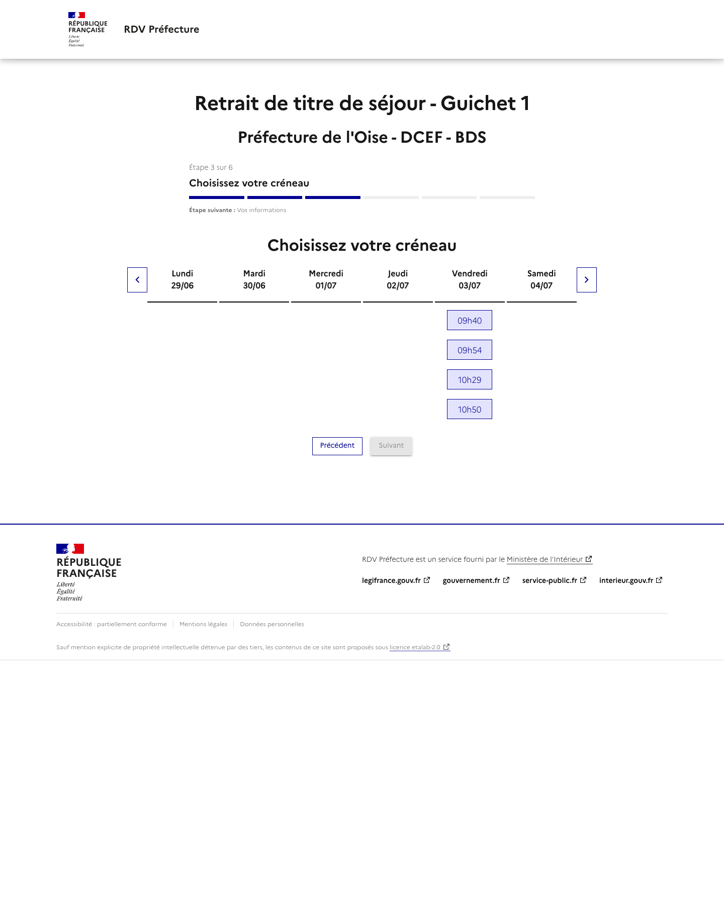 Créneau disponible Retrait de titre de séjour Beauvais - Guichet 1 préfecture de Beauvais