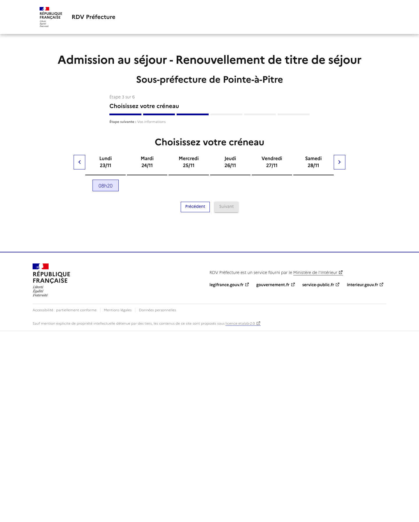 Créneau disponible Renouvellement de titre de séjour préfecture de Guadeloupe