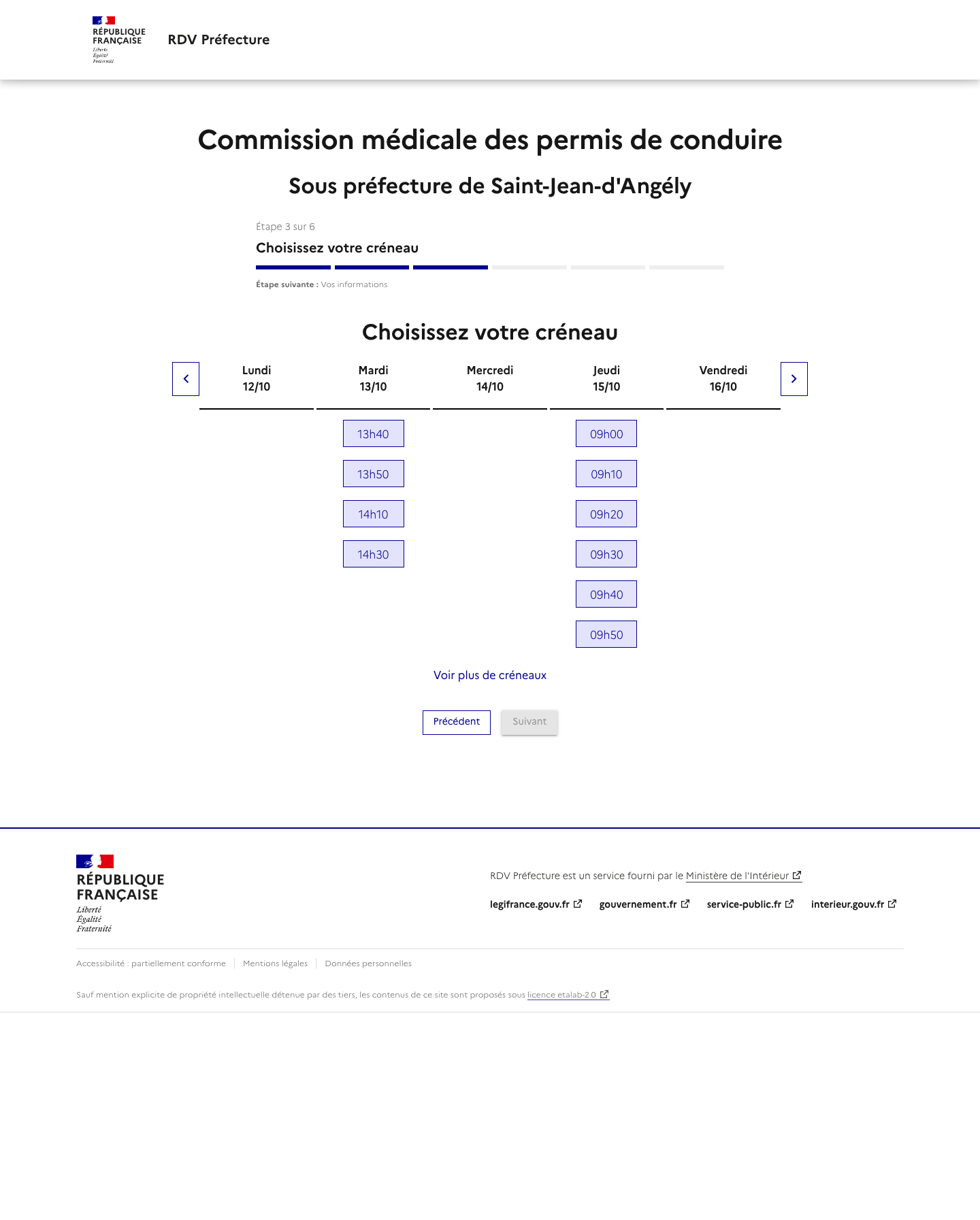 Créneau disponible Commissions médicales (arrondissements de SAINTES, JONZAC et SAINT-JEAN D'ANGELY) préfecture de Charente-Maritime
