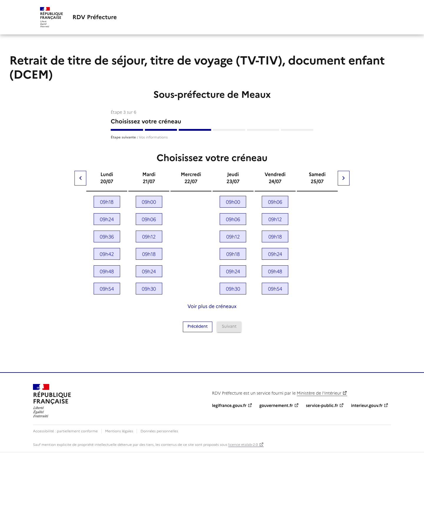Créneau disponible Retrait de titre de séjour, titre de voyage (TV-TIV), document enfant (DCEM) préfecture de Meaux