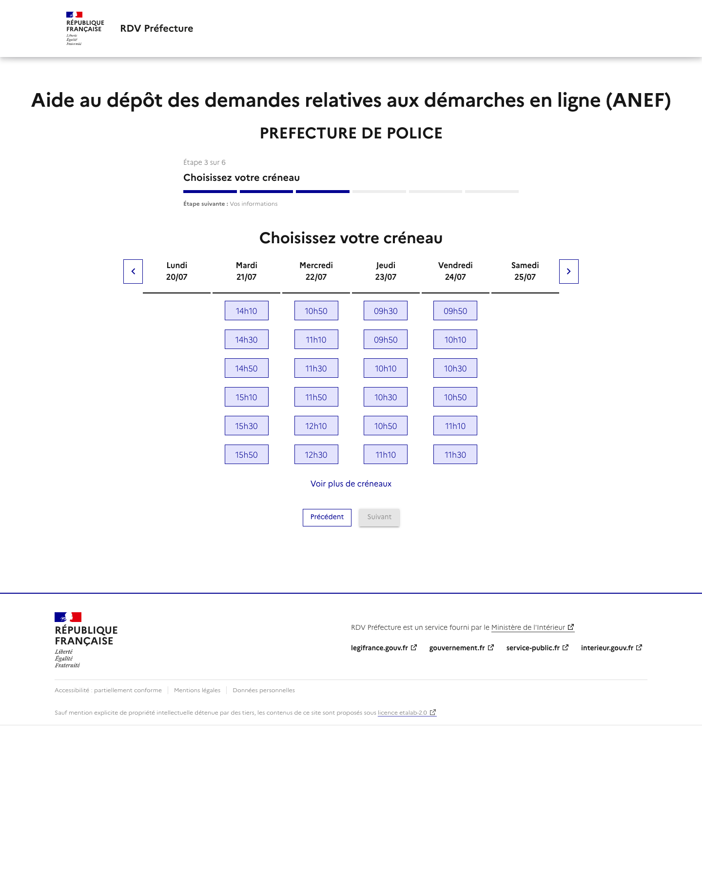 Créneau disponible Aide au dépôt des demandes relatives aux démarches en ligne (ANEF) préfecture de Préfecture-de-Police