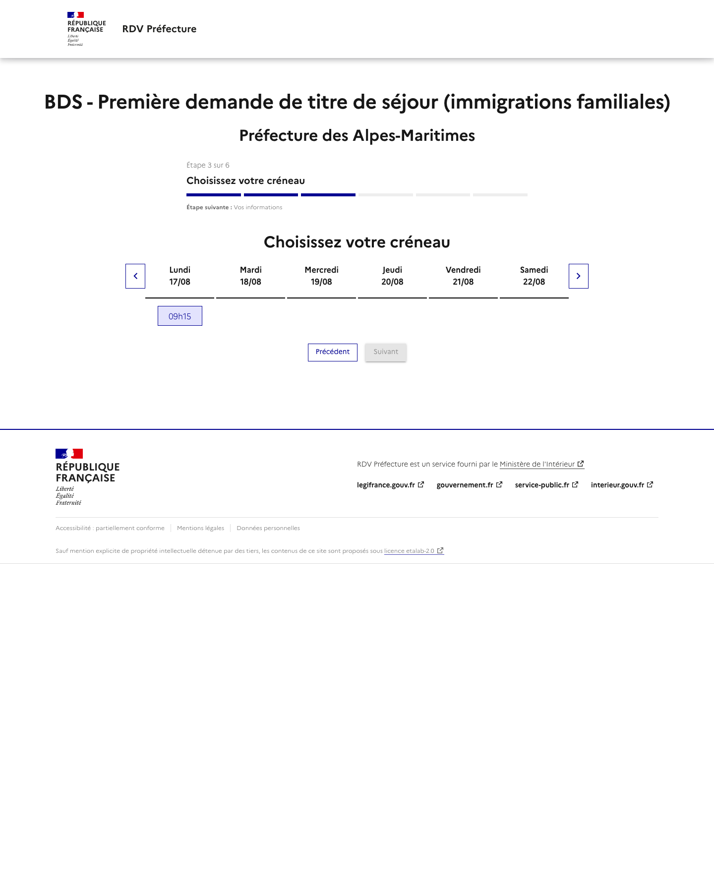 Créneau disponible Première demande d'un titre de séjour préfecture de Alpes Maritimes