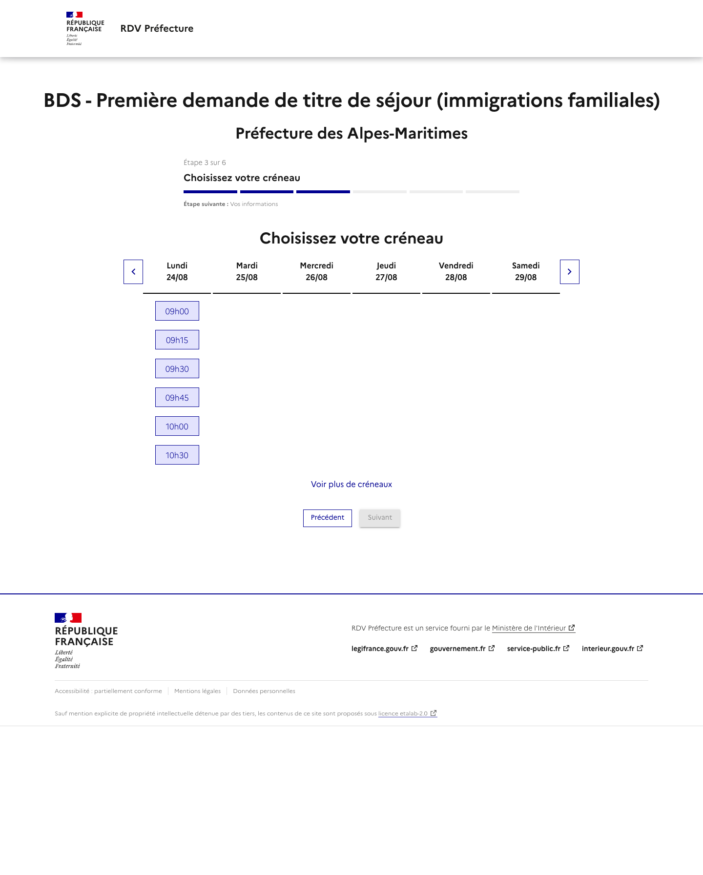 Créneau disponible Première demande d'un titre de séjour préfecture de Alpes Maritimes