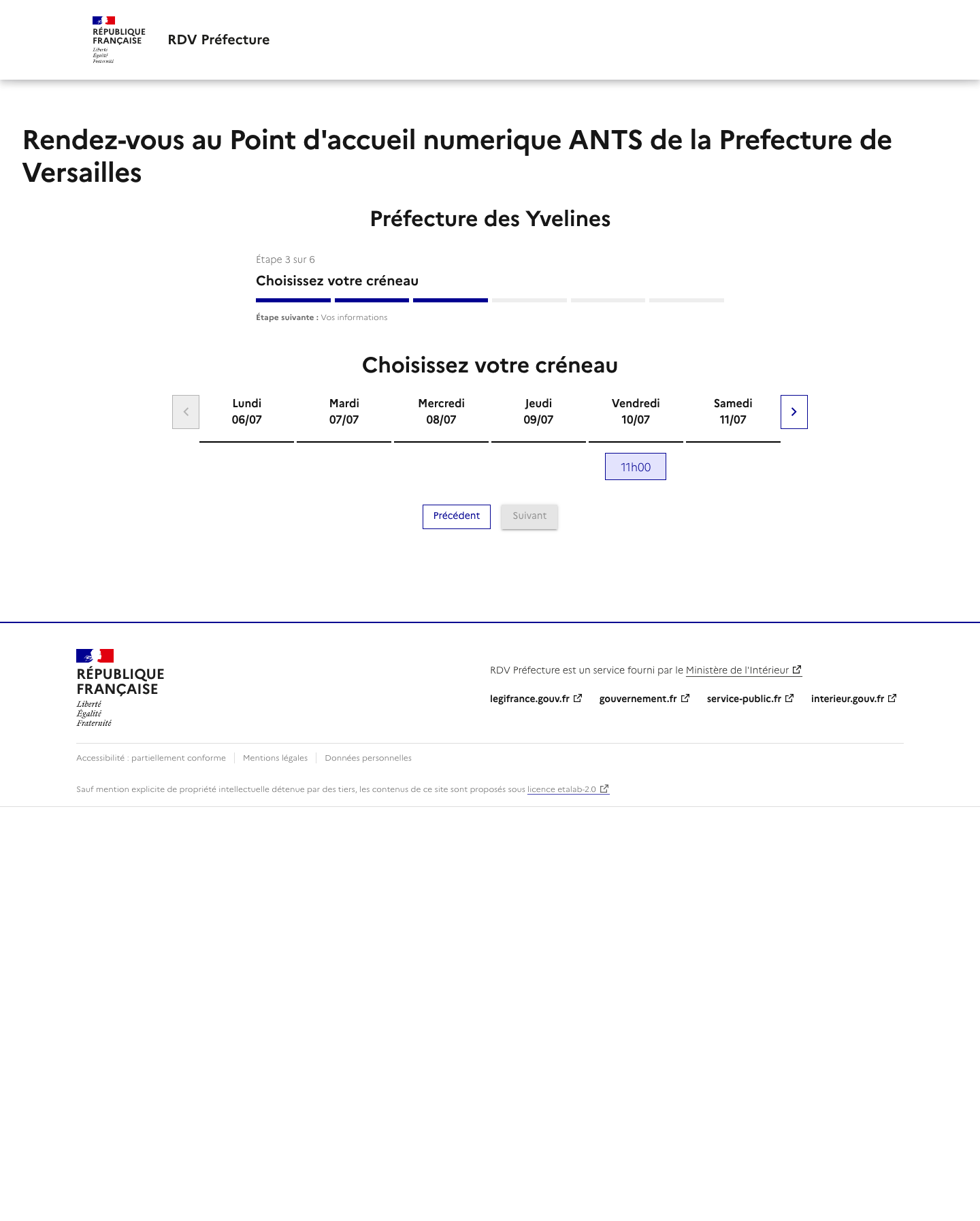 Créneau disponible Prise de rendez-vous pour le Point d’Accueil Numérique préfecture de Versailles