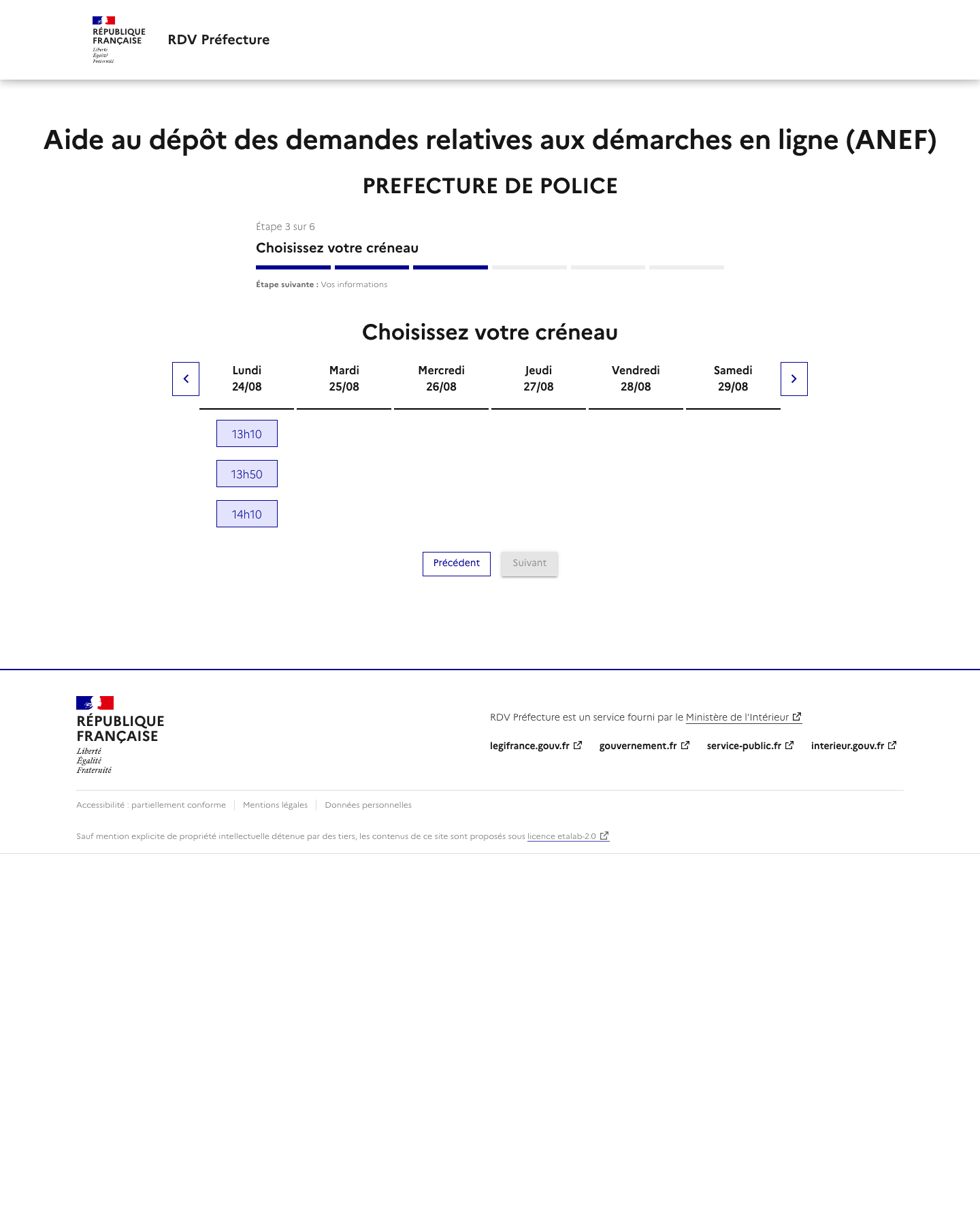 Créneau disponible Aide au dépôt des demandes relatives aux démarches en ligne (ANEF) préfecture de Préfecture-de-Police