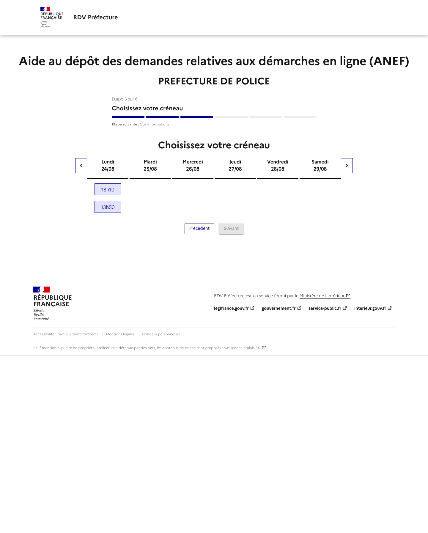 Créneau disponible Aide au dépôt des demandes relatives aux démarches en ligne (ANEF) préfecture de Préfecture-de-Police