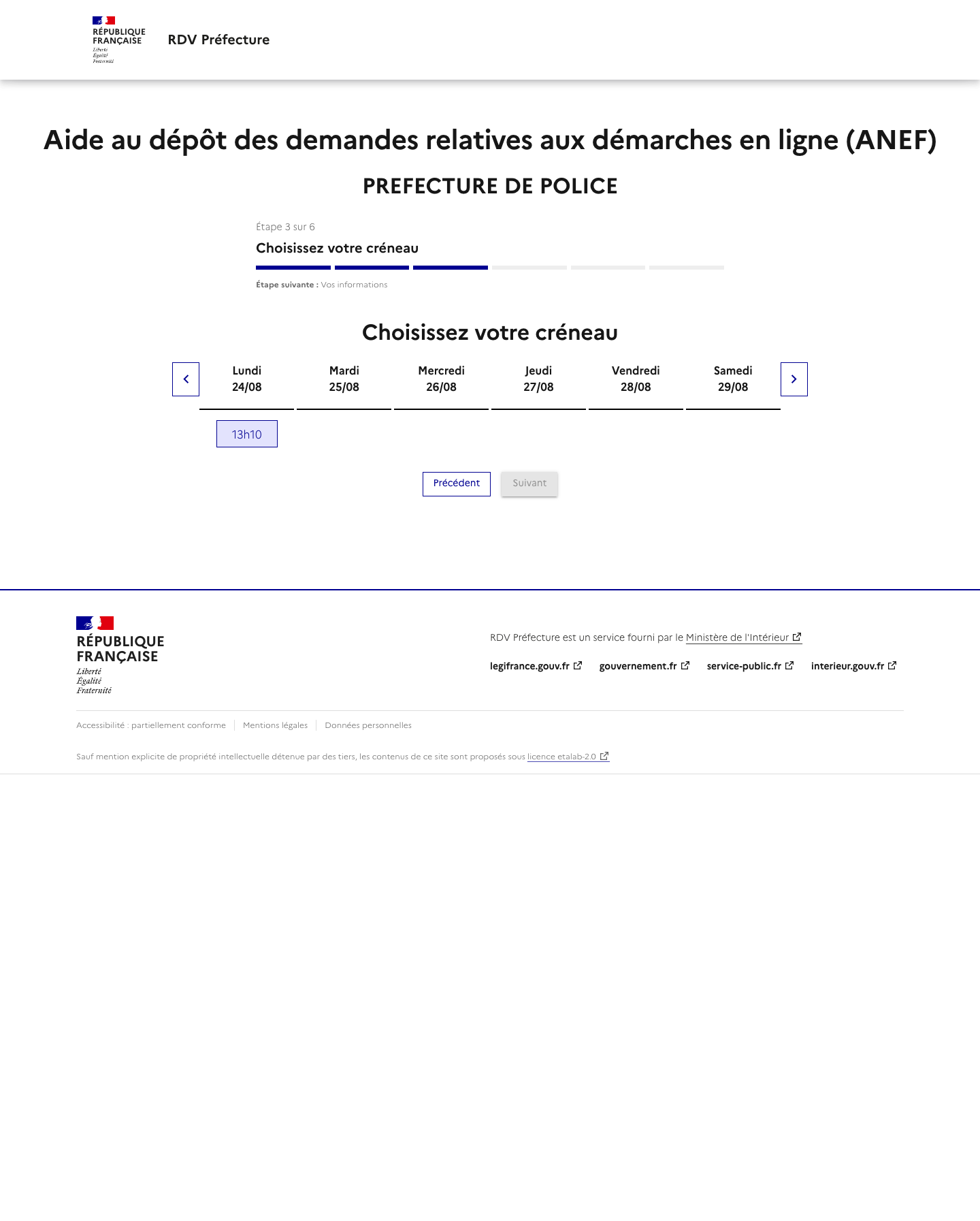 Créneau disponible Aide au dépôt des demandes relatives aux démarches en ligne (ANEF) préfecture de Préfecture-de-Police