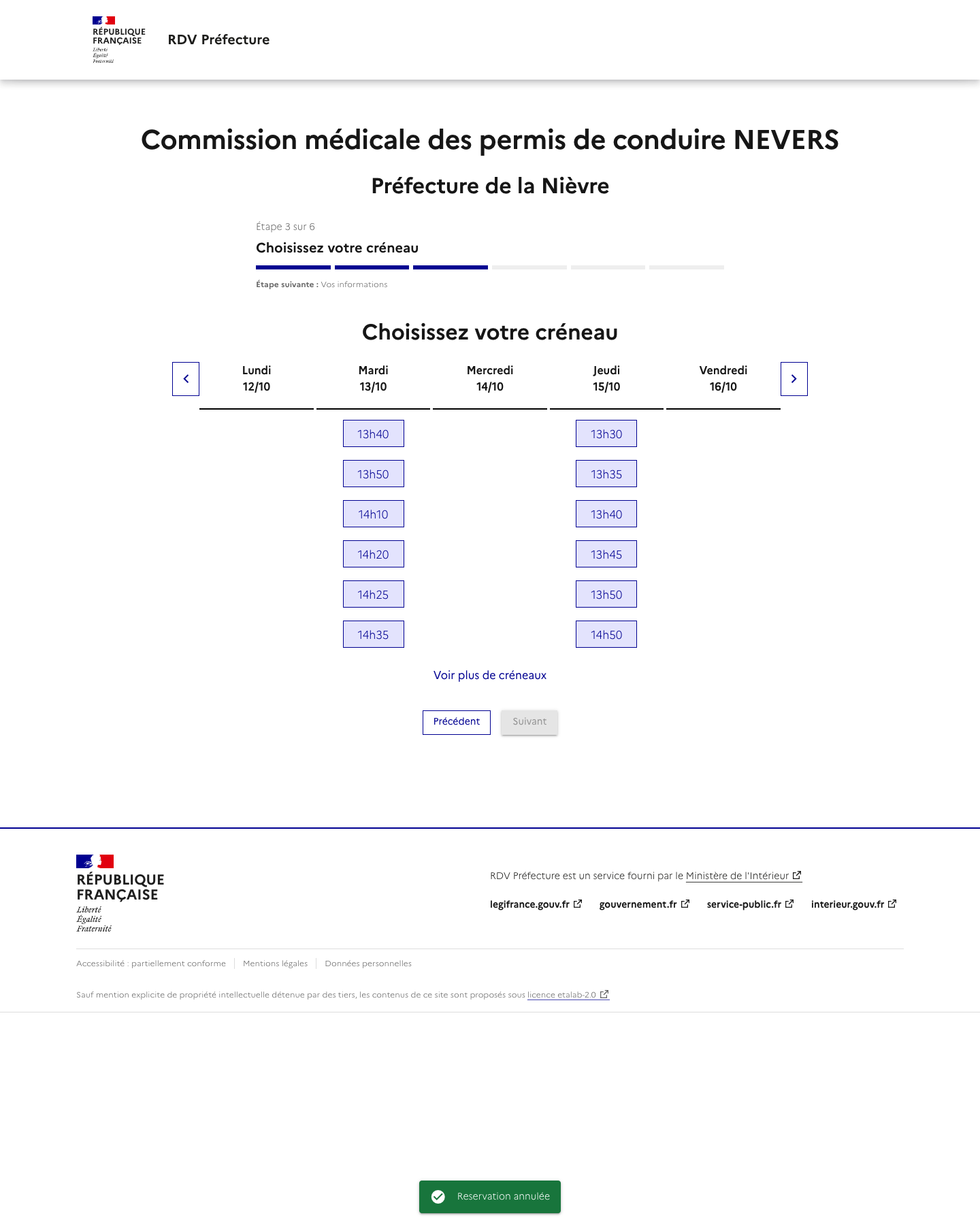 Créneau disponible Commission médicale des permis de conduire NEVERS préfecture de de la Nièvre