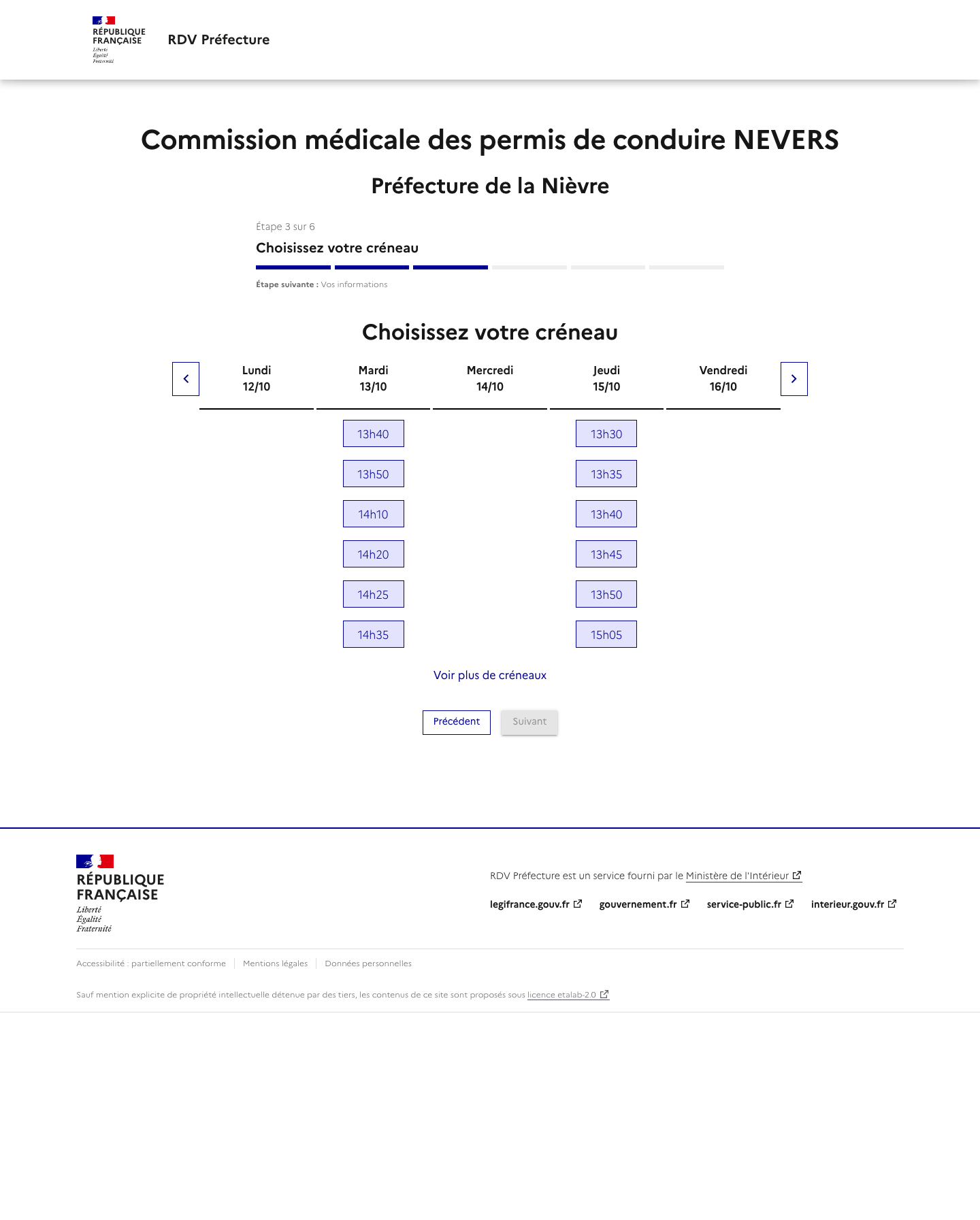 Créneau disponible Commission médicale des permis de conduire NEVERS préfecture de de la Nièvre