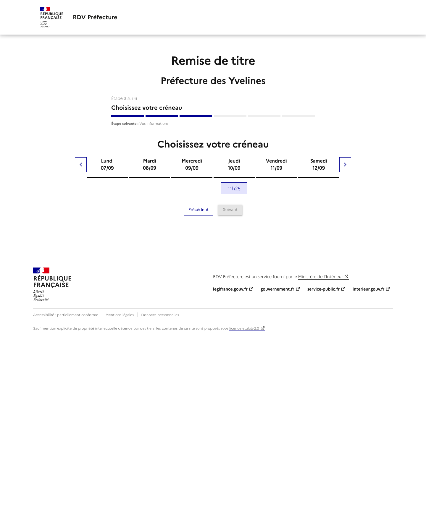 Créneau disponible Prise de rendez-vous - Remise de titres préfecture de Versailles