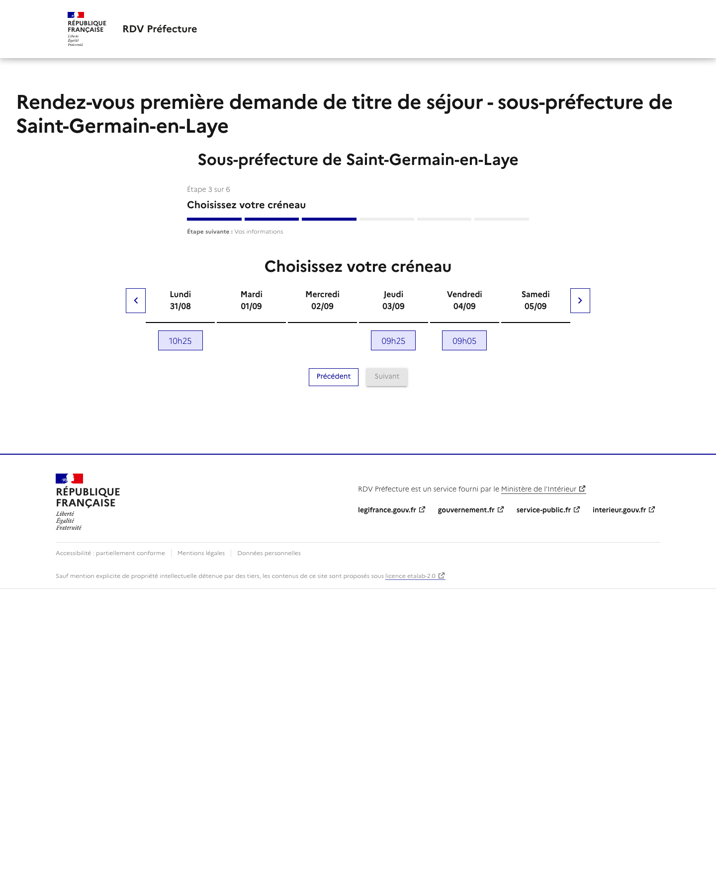 Créneau disponible Rendez-vous première demande de titre de séjour préfecture de Saint-Germain-en-Laye