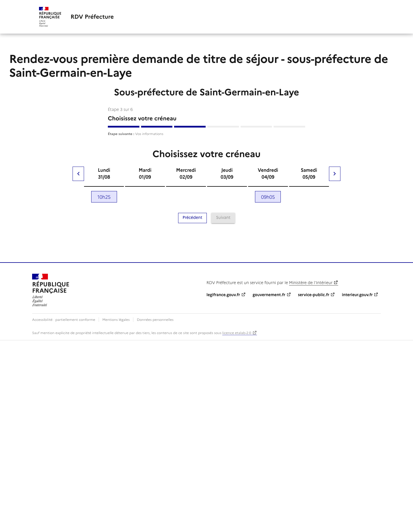 Créneau disponible Rendez-vous première demande de titre de séjour préfecture de Saint-Germain-en-Laye