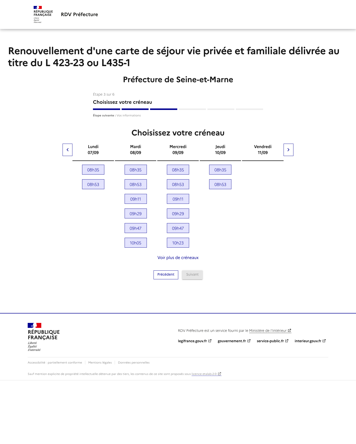 Créneau disponible Renouvellement d'une carte de séjour temporaire ou pluriannuelle préfecture de Seine-et-Marne
