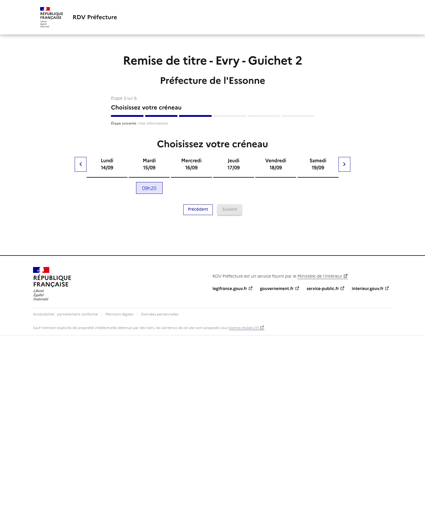 Créneau disponible Remise de titre - Evry - Guichet 2 préfecture de Evry