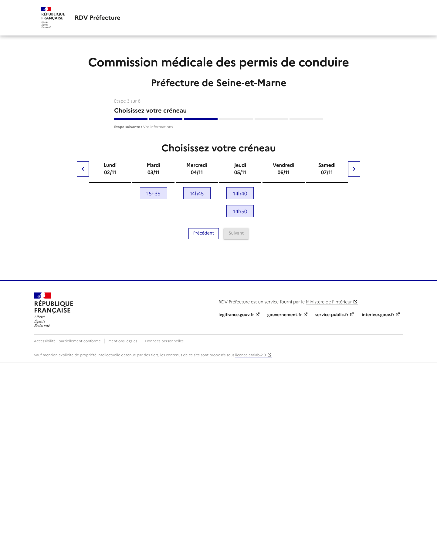 Créneau disponible Commission médicale des permis de conduire préfecture de Seine-et-Marne