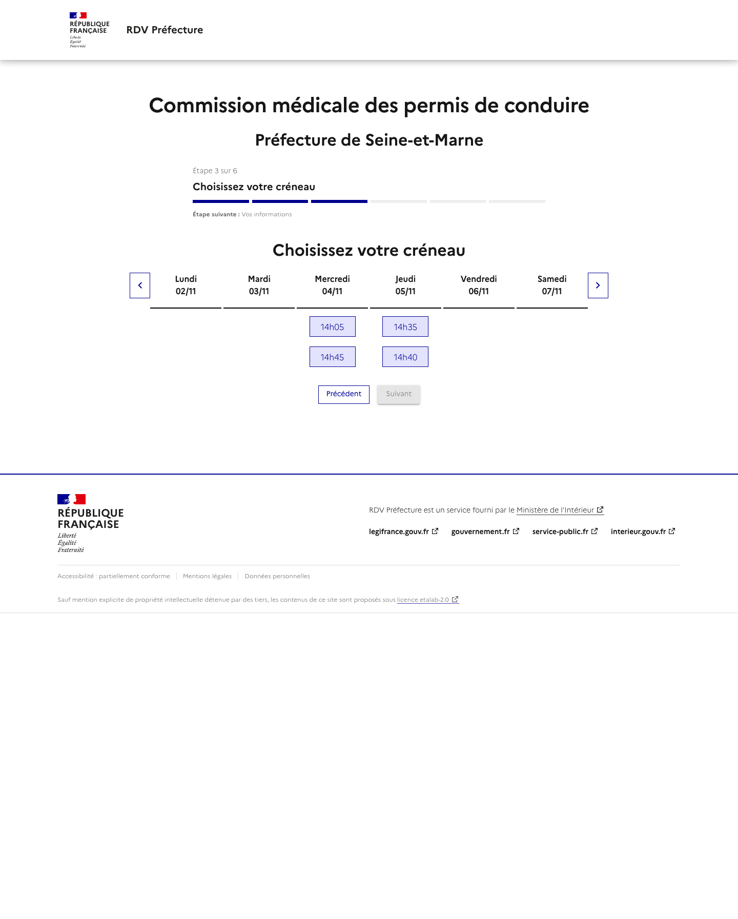 Créneau disponible Commission médicale des permis de conduire préfecture de Seine-et-Marne