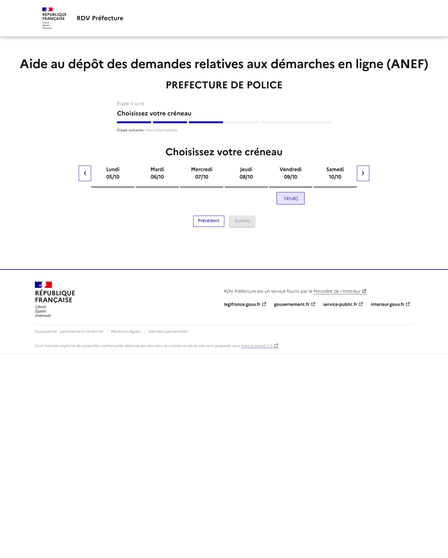Créneau disponible Aide au dépôt des demandes relatives aux démarches en ligne (ANEF) préfecture de Préfecture-de-Police
