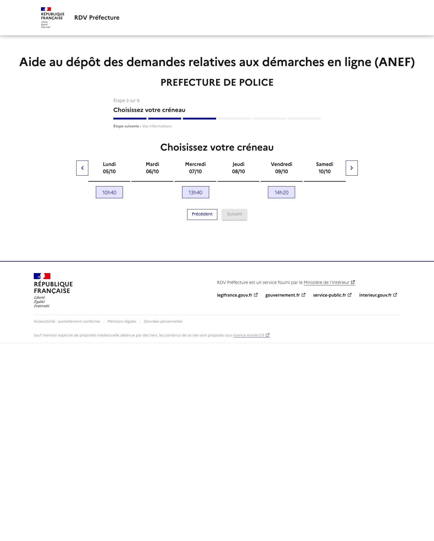 Capture d'écran alerte RDV préfecture détectée pour Aide au dépôt des demandes relatives aux démarches en ligne (ANEF) le 01/10/2026 08:54