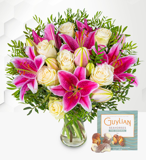 Pink Lilies & Roses Mothers Day Flowers - Buy Mothers Day Flowers 2023 - Mothers Day Flower Delivery - Free Chocs image