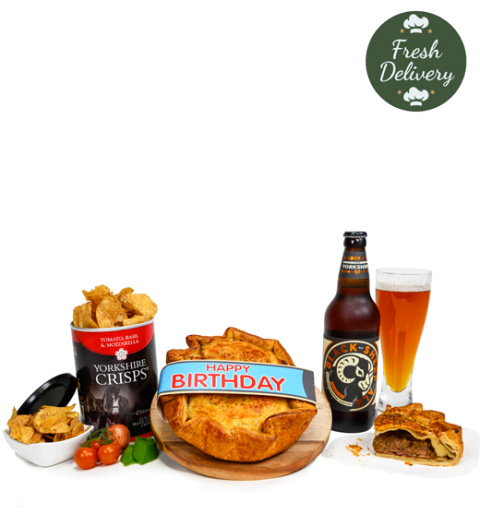 Happy Birthday Beer & Pie - Pie Gifts - Pie Gift Delivery - Pie Hampers - Pie and Beer Gifts - Pie Hamper Delivery