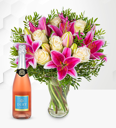 Pink Lilies & Roses With Fizz image