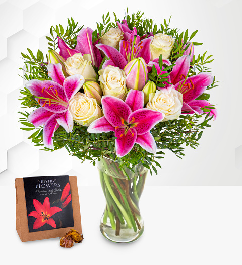 Pink Lilies & Roses with Lily Bulbs image