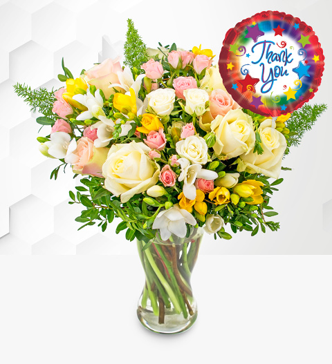 Rose and Freesia with Thank You Balloon image