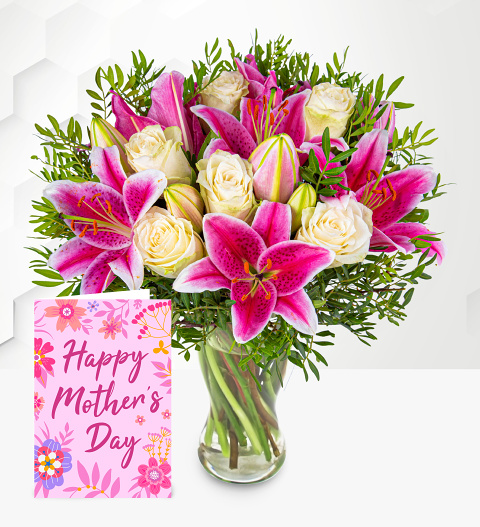 Pink Lilies & Roses with Card image