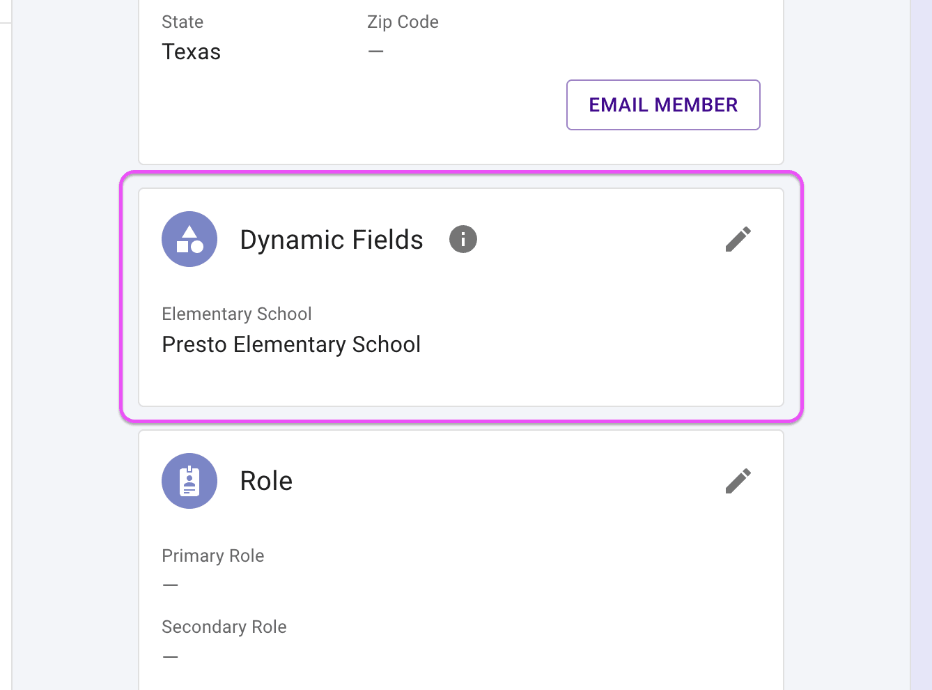 Dynamic Field data showing on a director's view of the edit pages.