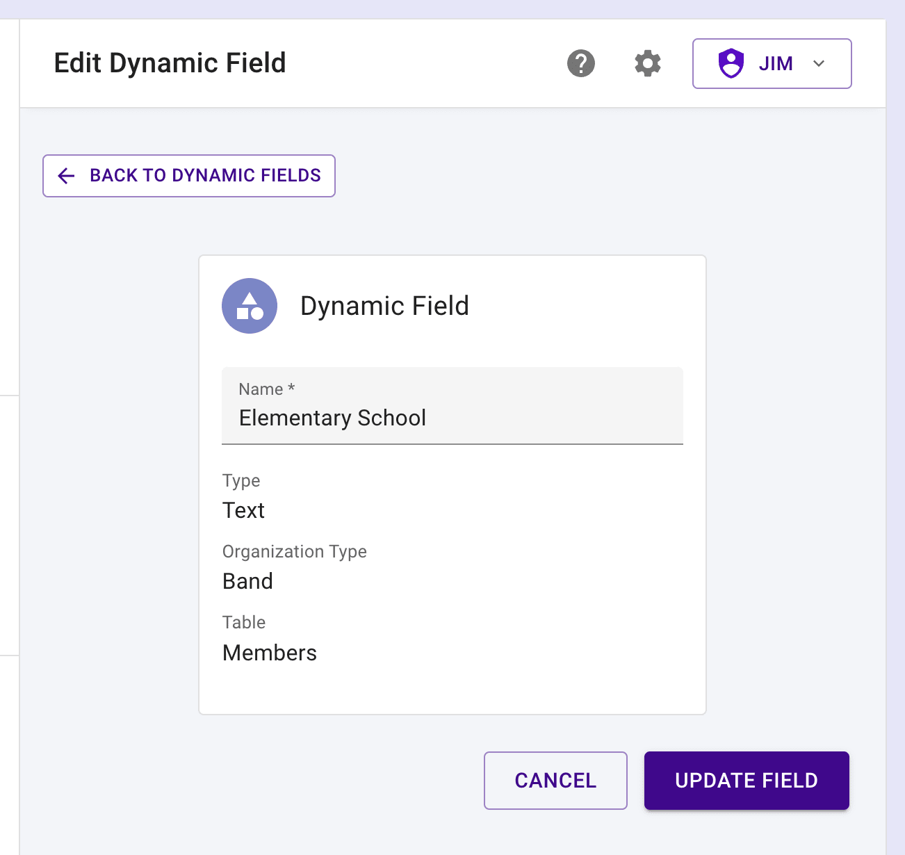 Edit Dynamic Fields form.