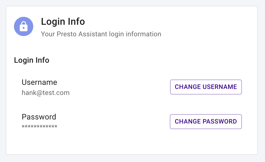 Profile page login info card.