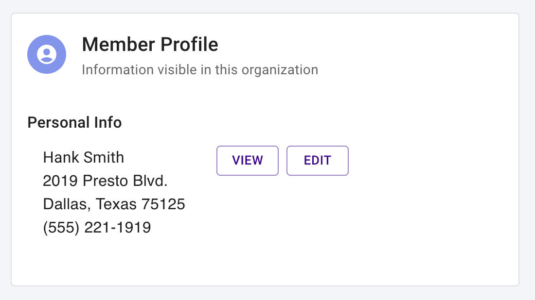Profile page member profile card.