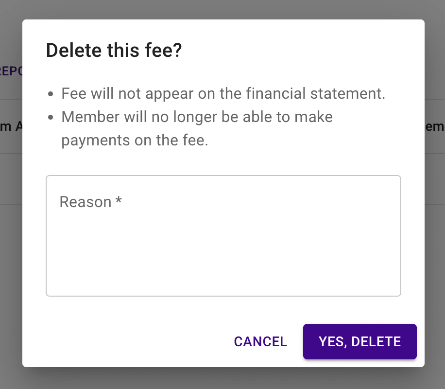 Delete fee dialog.