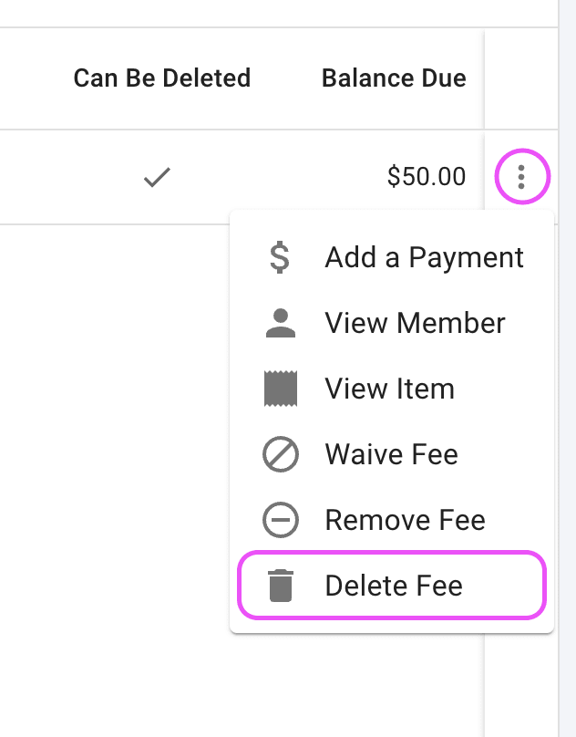 Row More actions menu showing the delete option.