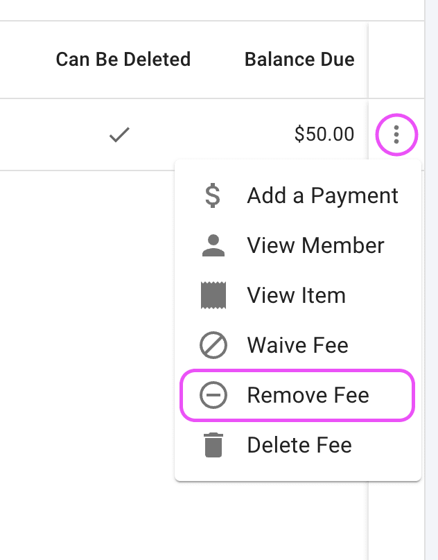 Row More actions menu showing the remove option.