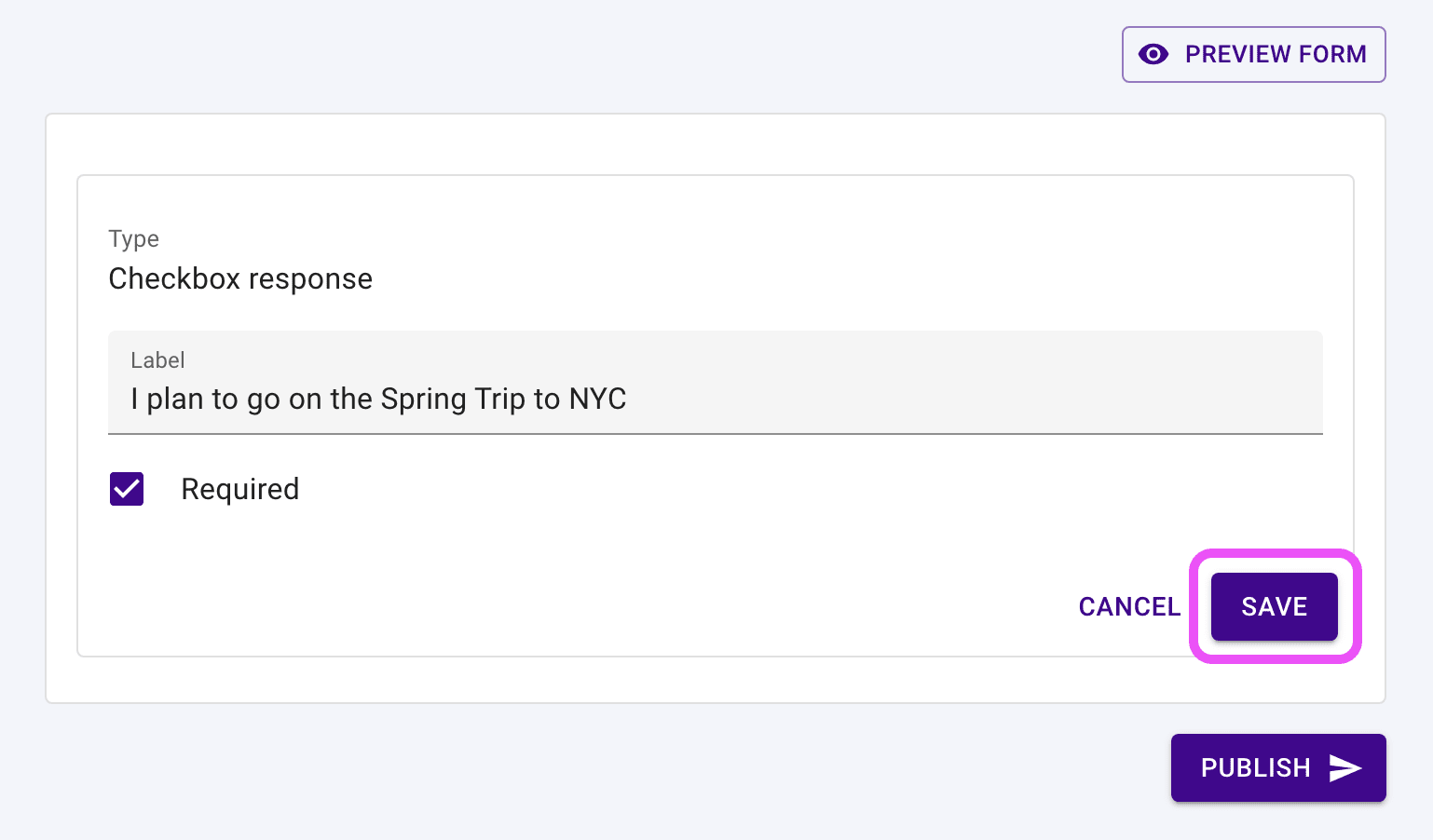Add form block content hightlighting the Save button.