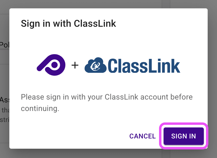 ClassLink sign-in dialog