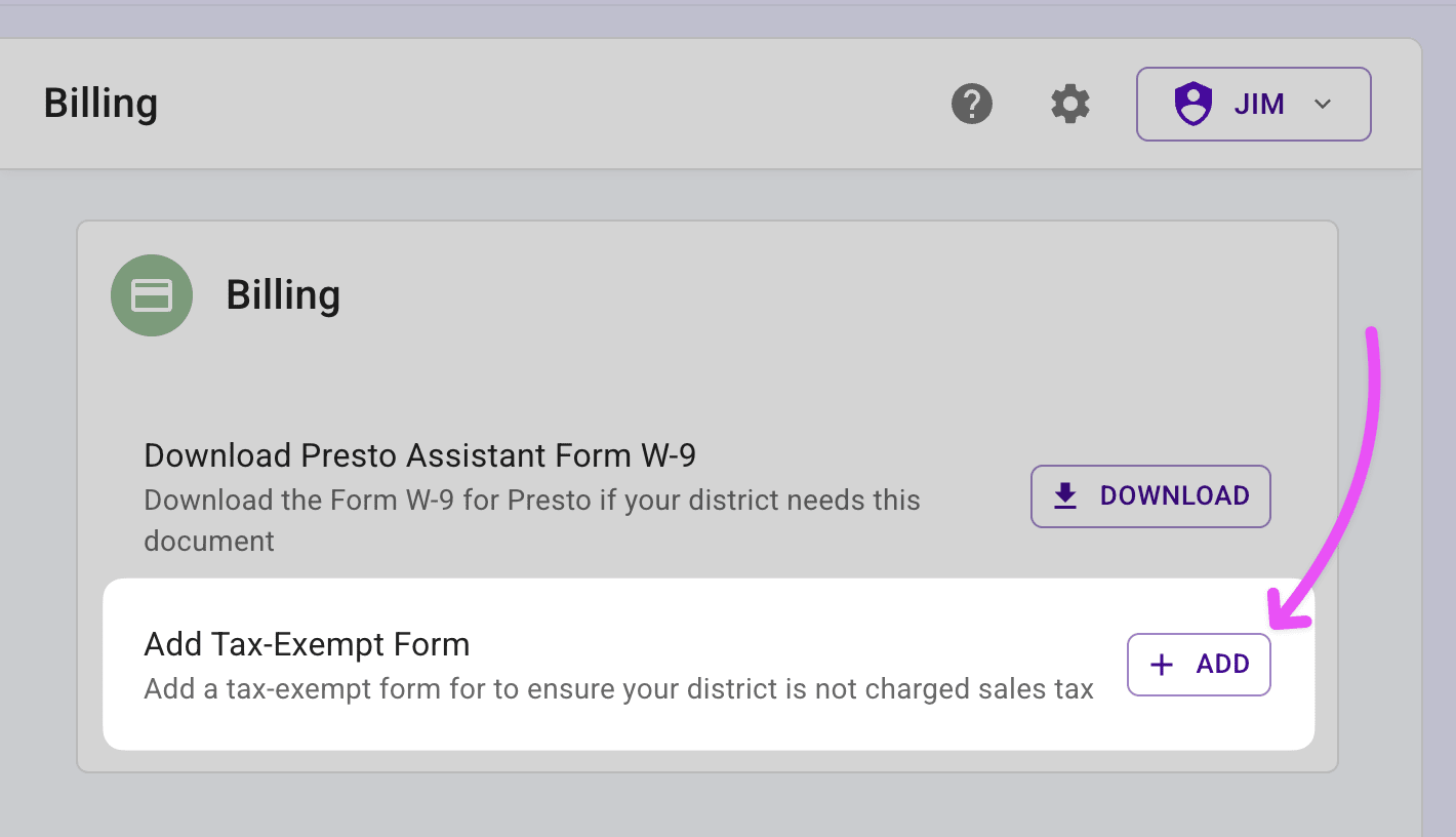 Tax-exempt section with arrow pointing to the Add button.