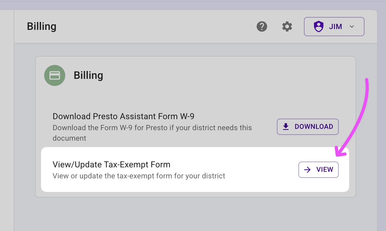 Tax-exempt section with View button highlighted.